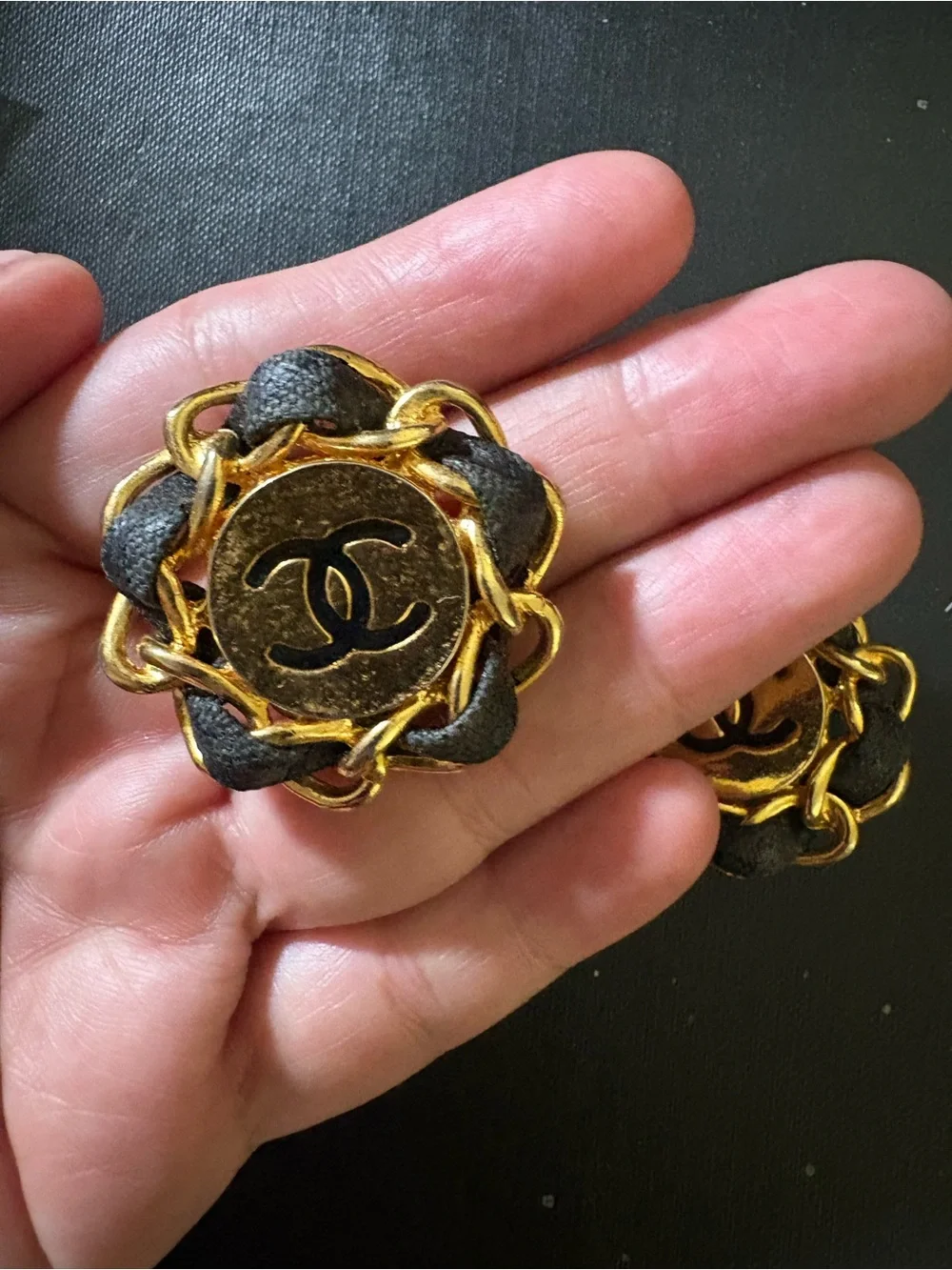 CHANEL Gold and Black CC Logo Chain-Trim Clip-On Earrings